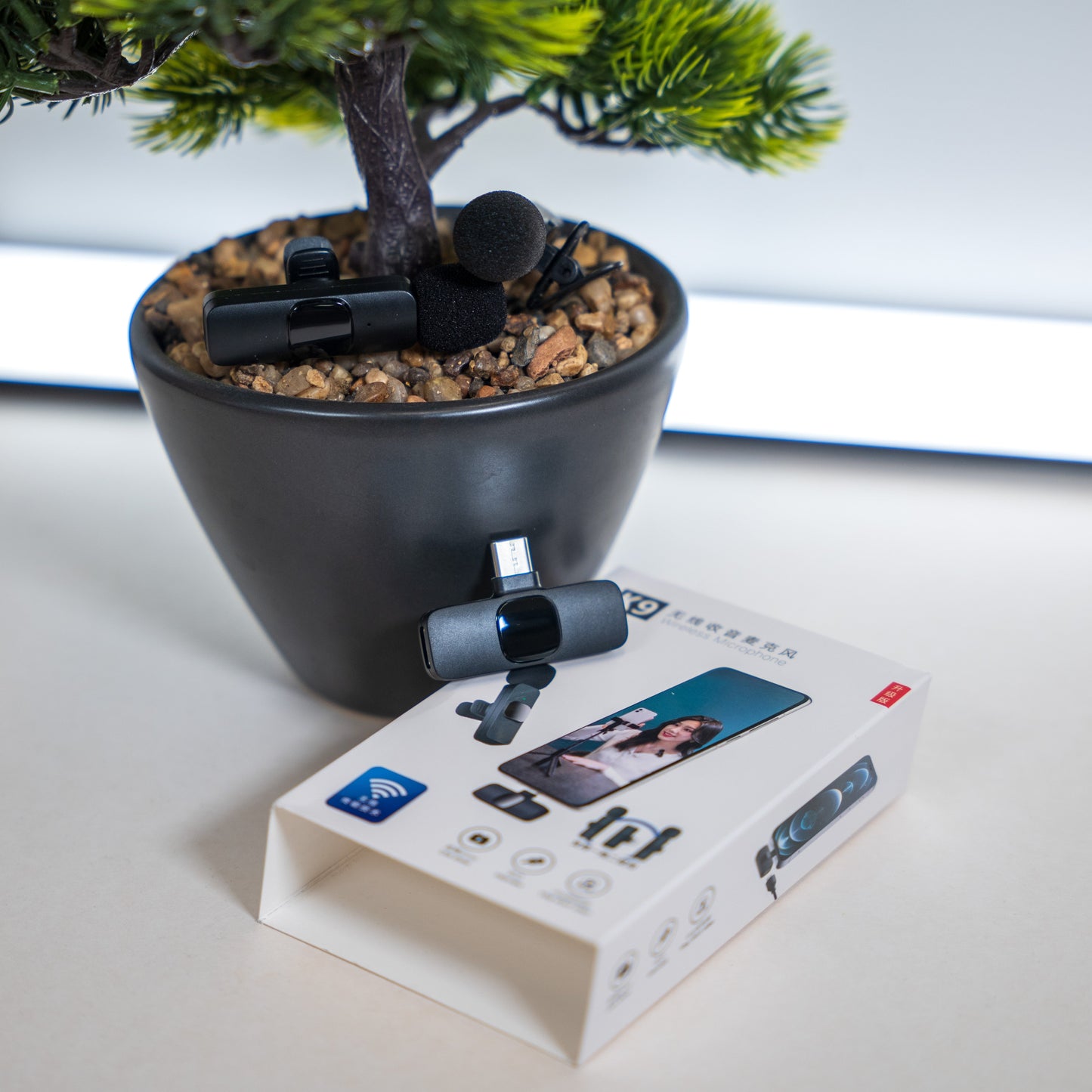 Безжични микрофони K9 – 2 броя, с Type-C и Lightning адаптер