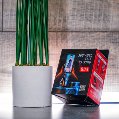 Автоматична въртяща се стойка за телефон с функция за 360° проследяване на лице и движение чрез команди.