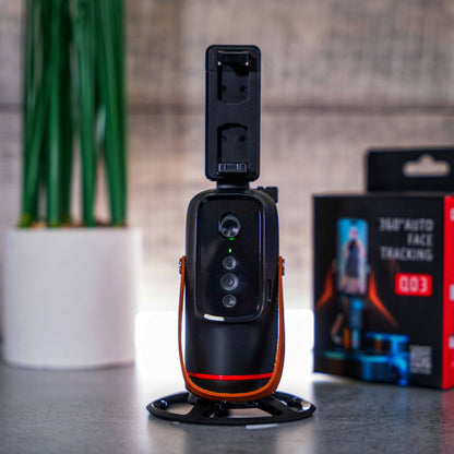 Автоматична въртяща се стойка за телефон с функция за 360° проследяване на лице и движение чрез команди.