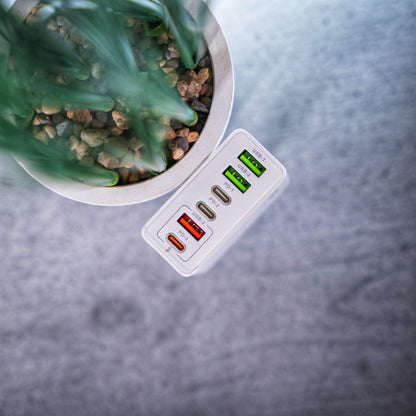 Мултифункционално Зарядно 200w  със 6 изхода 3 usb порт и 3 type c порт